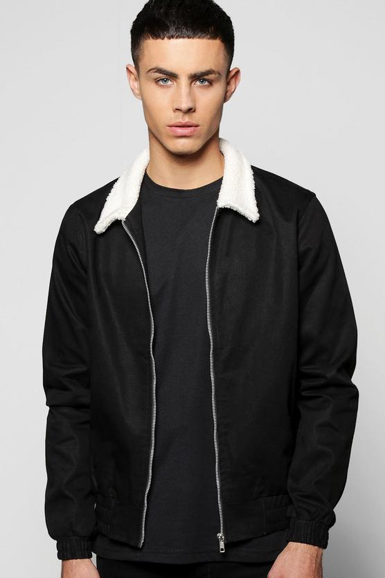 Borg Collar Harrington Jacket With Zip Pockets